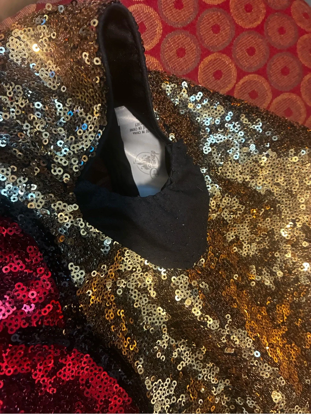 Girls Sequin Bow Party Dress - Gold with Red Bow